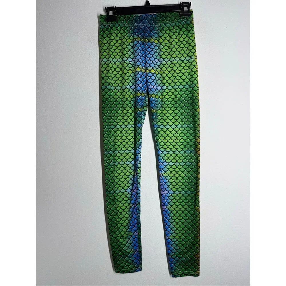 Women’s Mermaid Scale Patterned Leggings Green Blue Size M/L